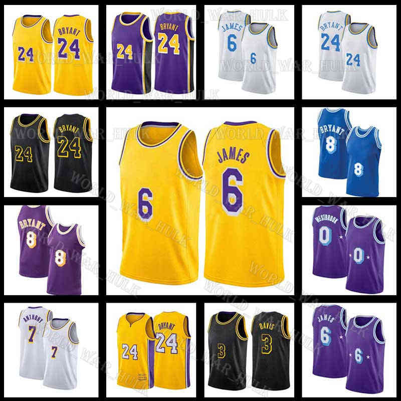 

LeBron 23 6 24 8 Basketball Jersey Russell 0 Westbrook Anthony 3 Davis Kobe 2023 2022 James Bryant Los Angeles Lakers Jerseys