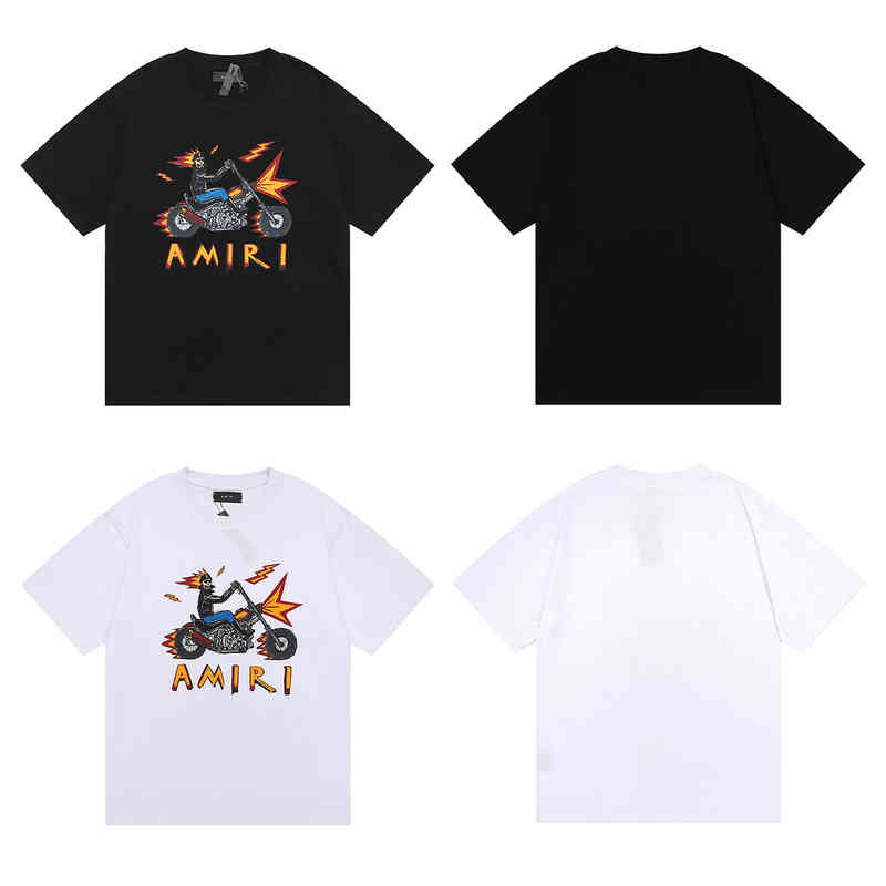 

Designer t Shirts Oversized Men' Short Sleeve High Street Hip Hop Amirss Motorcycle Skeleton Evil Knight Print Trend T-shirt for Men and, Black