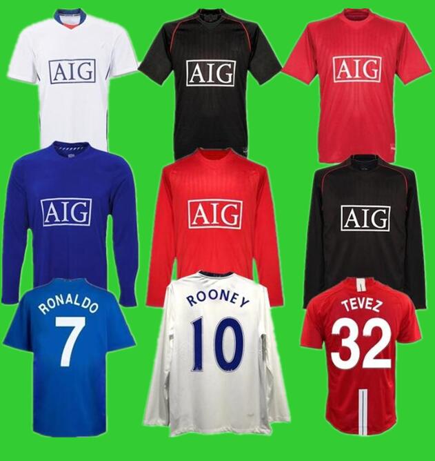 

2007 2008 Ronaldo Rooney Giggs Nani Manchester retro soccer jersey 07 09 home away Scholes Tevez BERBATOV VIDIC united vintage classic football shirt., 0708 away jersey