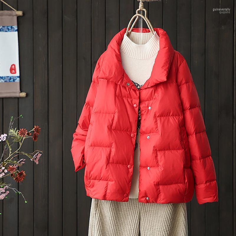 

Women' Down & Parkas 2022 Winter Jacket Women Stand Collar Solid Black White Female Coat Loose Oversized Womens Short Parka Guin22, Coral red