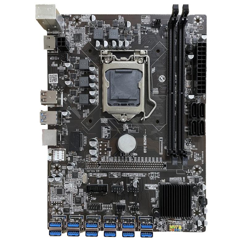 

Motherboards BTC-B250C Motherboard With 2 DDR4 Memory Slots 12 USB3.0 To PCI-E 16X Support LGA1151 Series 6th/7th Generation CPU