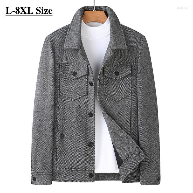 

Men's Wool & Blends 8XL 7XL 6XL Woolen Coat 2022 Fashion Loose Oversized Lapel Thick Jacket Casual Autumn Winter Outerwear Brand Clothes Ken, Gray