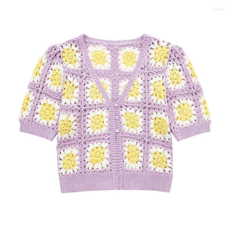 

Women' Knits & Tees Women Summer Daisy Granny Floral Square Short Sleeve BOHO Crochet Cardigan Knitted SweaterWomen' Olga22, As pic