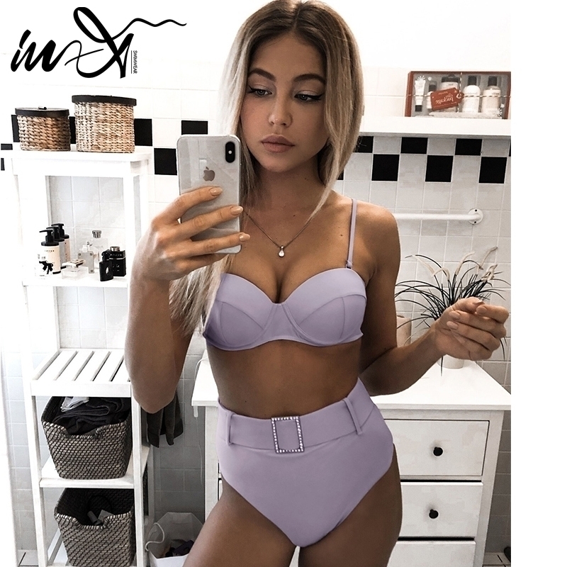 

InX Sexy push up bikini High waist swimsuit female Belt swimwear women bikini set bathing suit swimsuit Bathers Y200319, X20sw2874-1