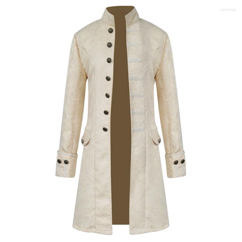 

Men's Trench Coats Retro Mens Gothic Brocade Jacket Coat Steampunk Stand Collar Costumes Long Sleeved Manteau Homme Kend22, Black