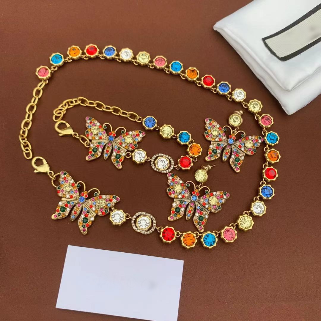 

Double G Butterfly Ladies Necklace Bracelet earring Jewelry Set Top Quality Brass Never Fade Premium Gift for Girlfriend official replica
