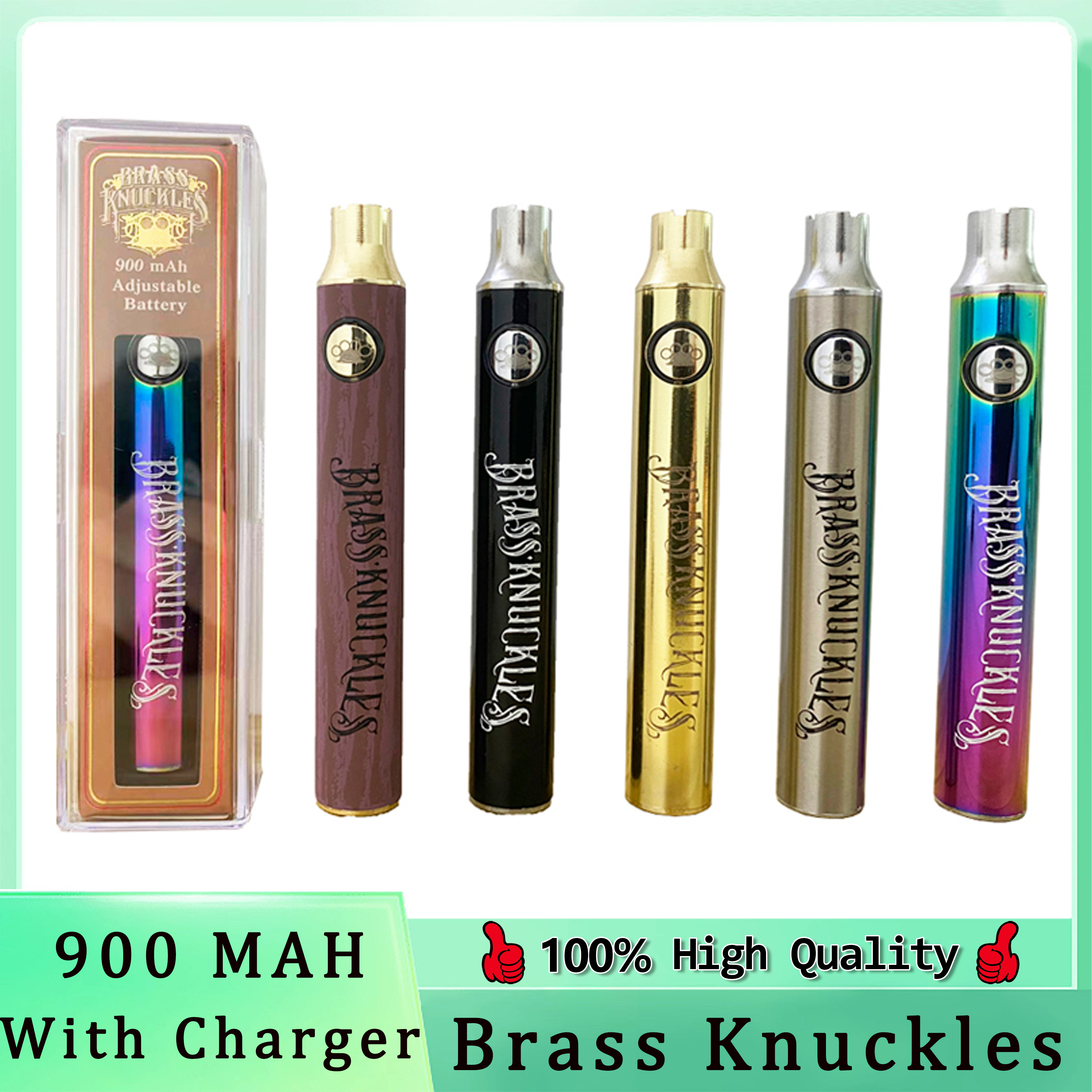 

Brass Knuckles Battery Preheating Variable Voltage 900mAh 5 Colors In Stock E Cig Pen For 510 Thraed Thick Oil Cartridge Vs Vision Spinner Law Vertex Ego Fast Send