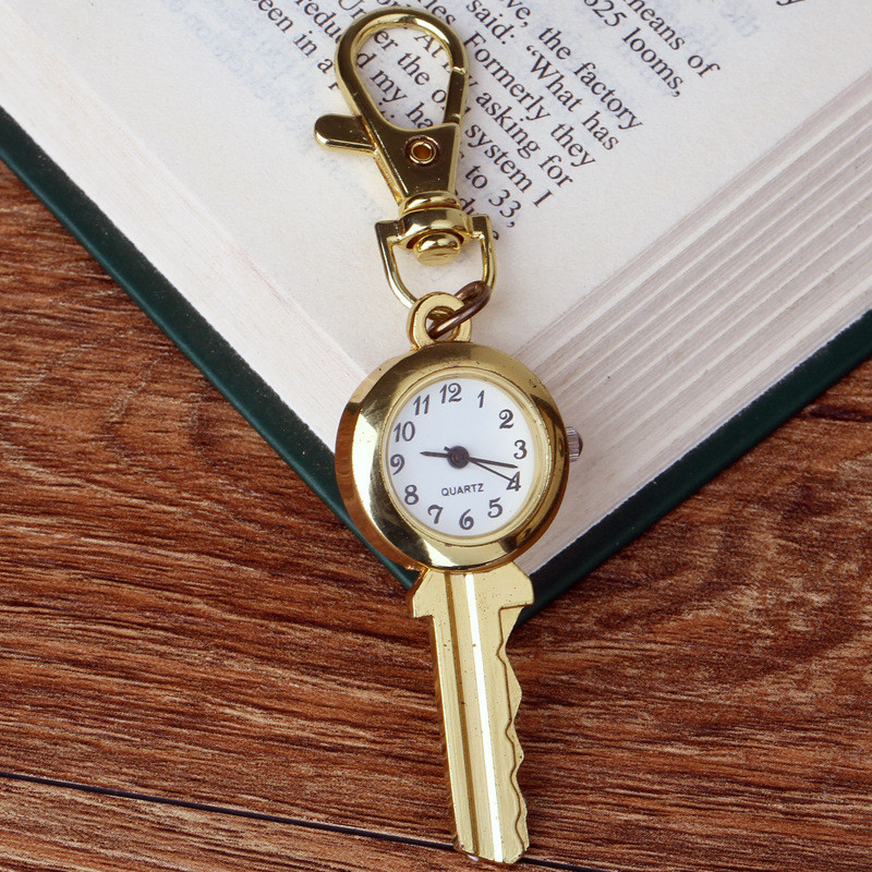 

10pcs Fashion Necklace Gold Key Quartz Pocket Watch Chain Pendant Watch-1, Black