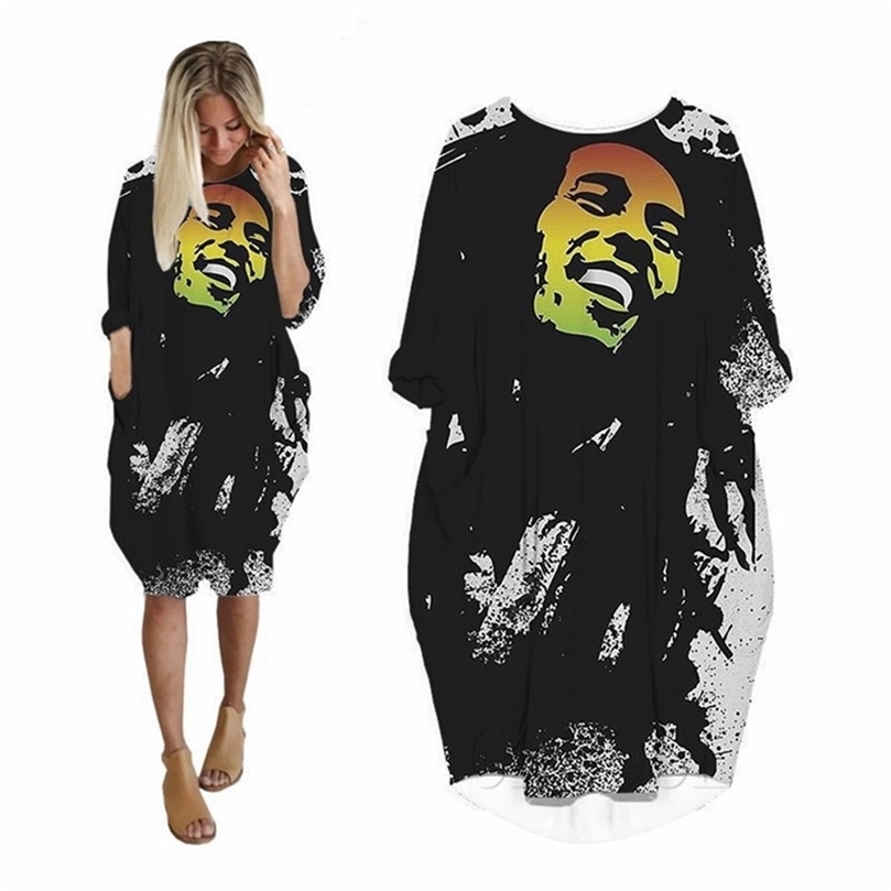 Mode Bob Robe 3D Imprimé À Manches Longues Streetwear Harajuku Femme Style Décontracté Femmes Poche Robes Drop W220617