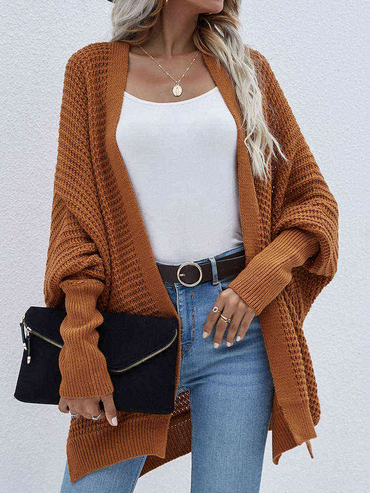 

Batwing Sleeve Oversized Cardigan Sweater Women Loose Clothing Knitwear Casual Winter Coat Fashion Knitted Jackets 2022 J220729, Apricot.