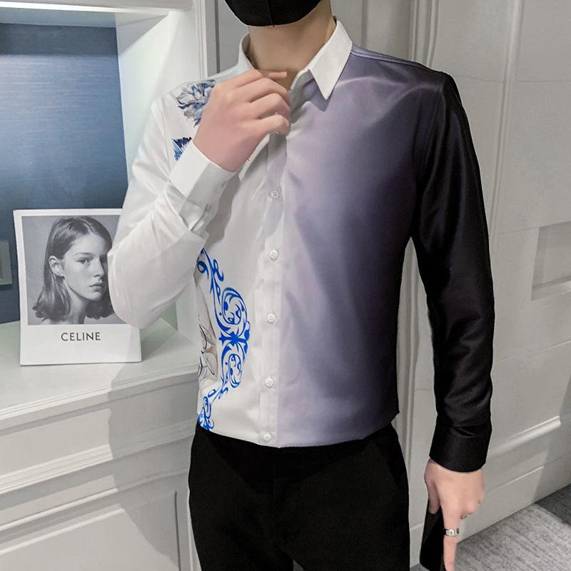 

Men's Dress Shirts Korean Brand Flower Shirt Men Print Party For Chemise Homme Vetement Ropa De Hombre Camisa Social MasculinaMen's, Black