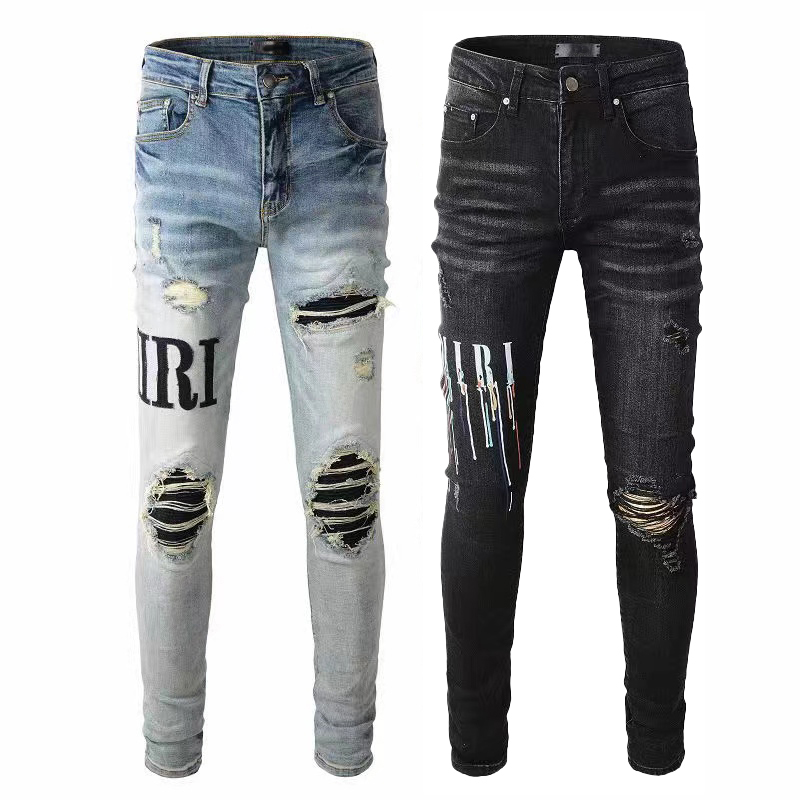

2022 Designer Mens jeans Distressed Motorcycle New biker jean Rock Skinny Slim Ripped hole letter Top Quality Brand Hip Hop street Denim Europe & America style Pants, 18