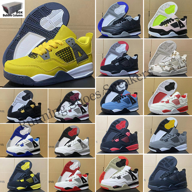 

basketball shoes 4 for boy girl Infrared 4s Military Black Cat Fired Red Thunder White Cement Pure Money Purple kids trainer sport sneakers, Color 2