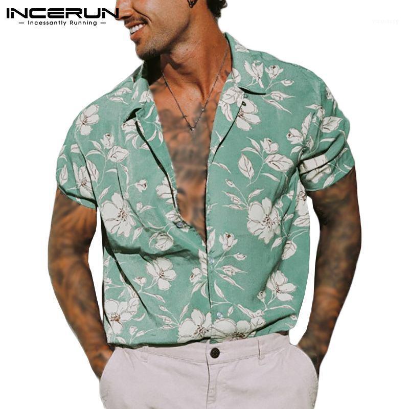 

Printing Men Shirt Streetwear Turn Down Collar Short Sleeve Casual Hawaiian Shirts Breathable Beach Camisas Hombre Men, Green
