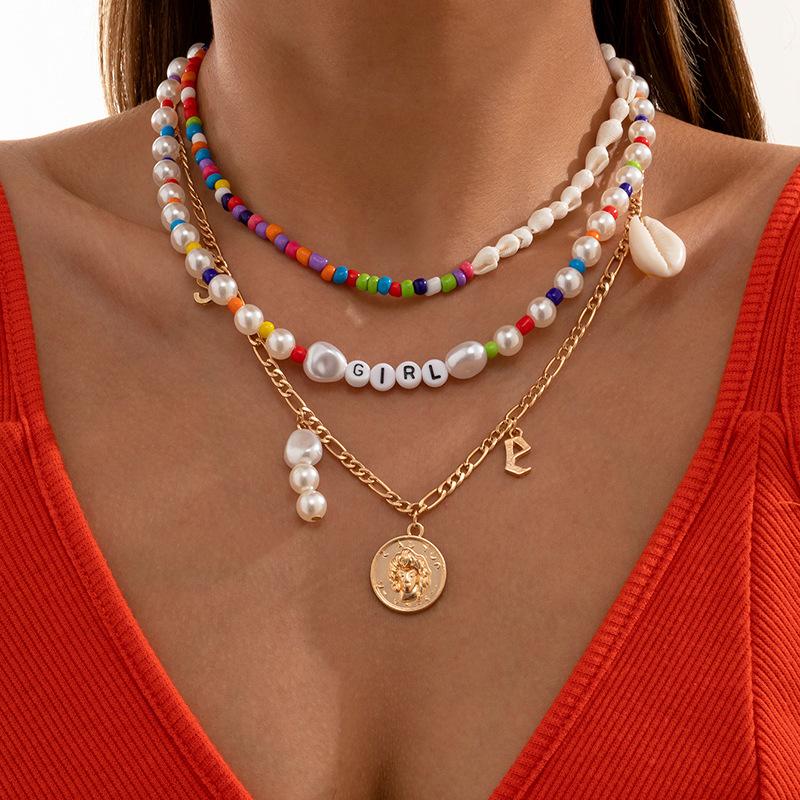 

Chains IngeSight.Z Imitation Pearl Natural Shell Conch Choker Necklace Rainbow Seed Bead Carved Coin Letter Pendant Necklaces JewelryChains