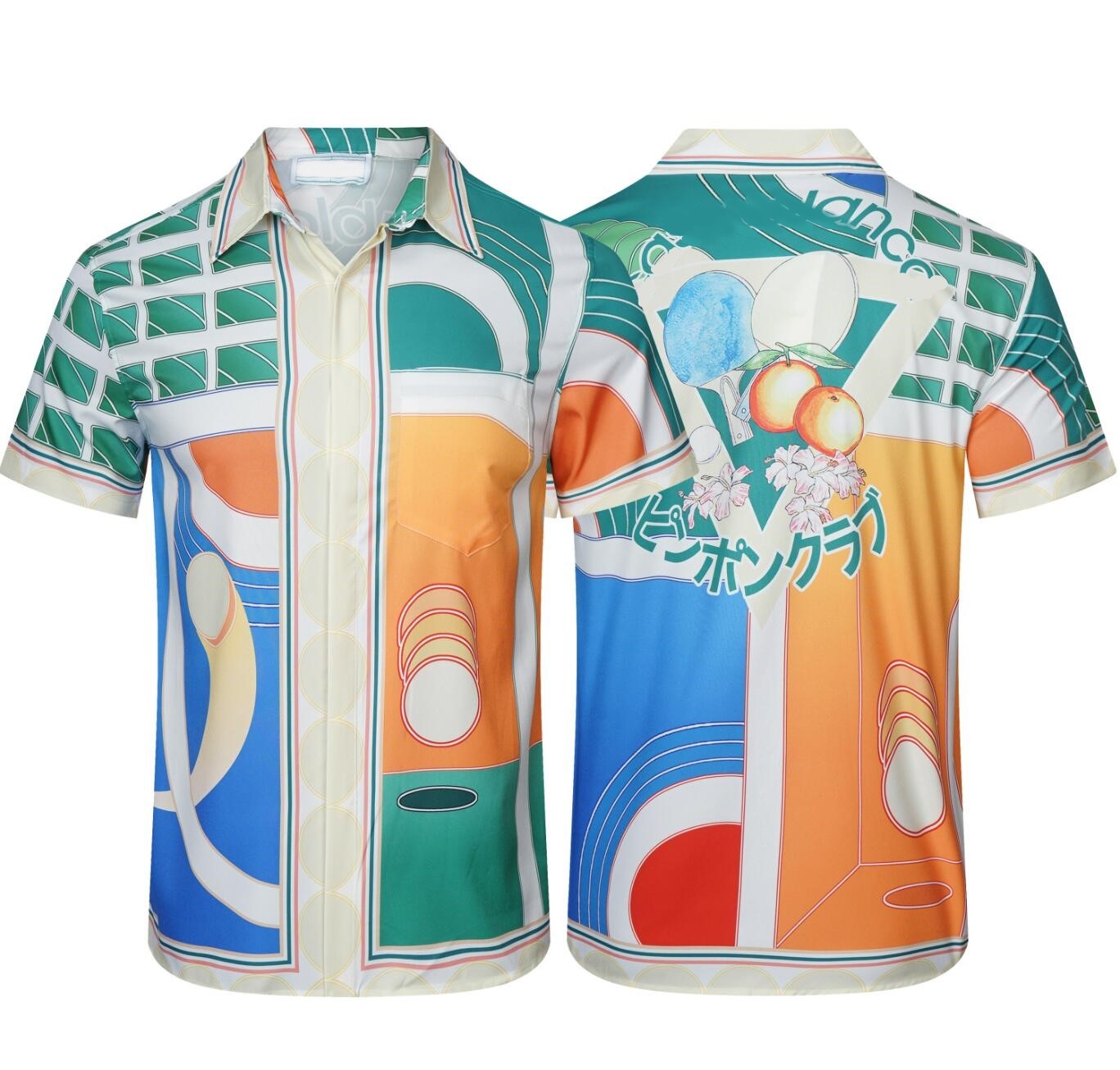 

Men's Shirts Women Top Button Short Sleeve Fashion Casual Vintage Letters Elegant Single Breasted Classic Printed Shirt Asian Size M-XXXL, Green