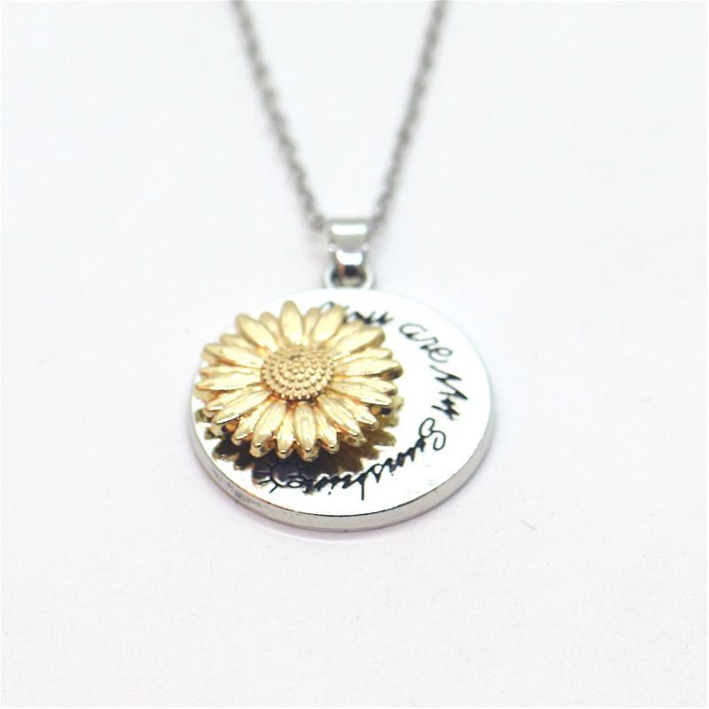 

Pendant Necklaces Rotatable You Are My Sunshine Engraved Sunflower Necklace For Women FemalePendant