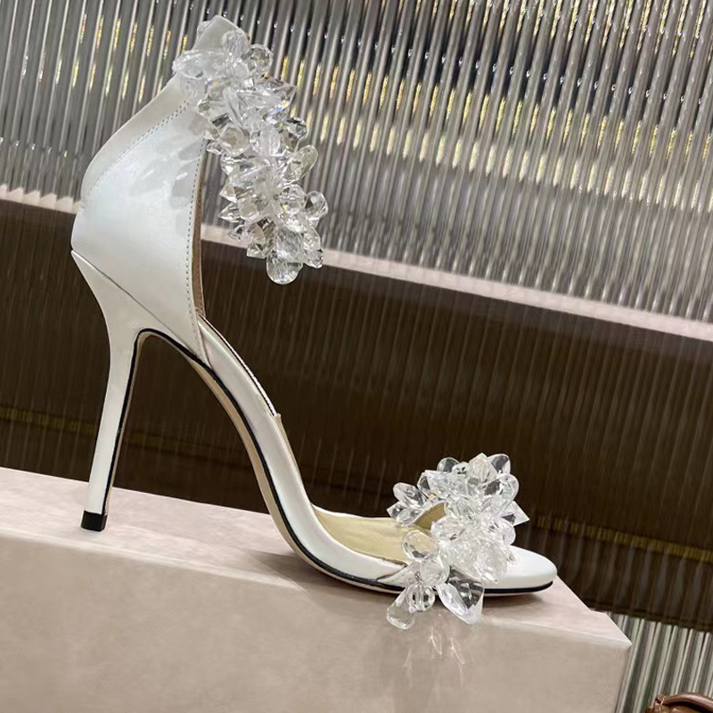White High Heels JC Sandals 2022 New Women's Ice Crystal Designer White Party Party Chaussures