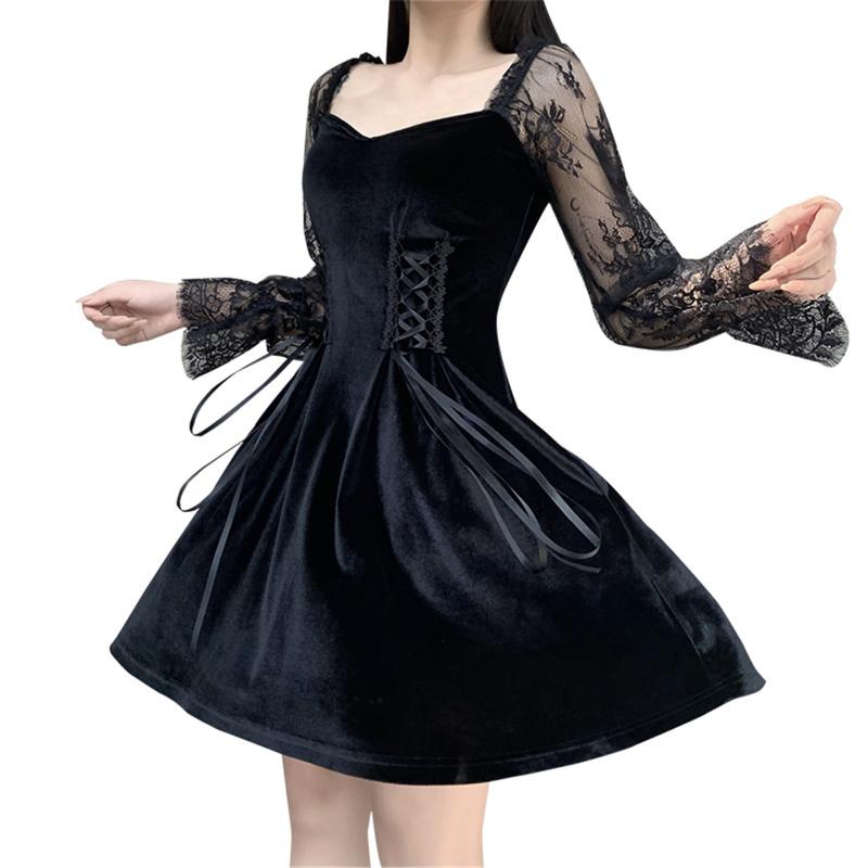 

Casual Dresses For WomenLace Puff SleeveDatingPrincess DressCasual, Black