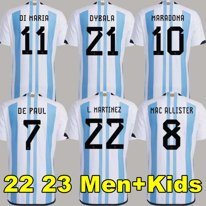 

Argentina soccer Jersey football shirt 2022 DYBALA AGUERO MARADONA DI MARIA 22 23 fans player version Men Kids kit sets uniforms socks, Player 22 23 home