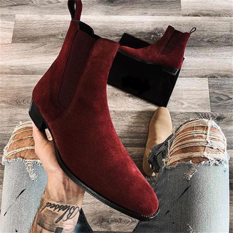 

Chelsea Men Boots Faux Suede Solid Color Classic Casual Business Fashion British Style Slip-On Elegant Ankle CP017, Clear