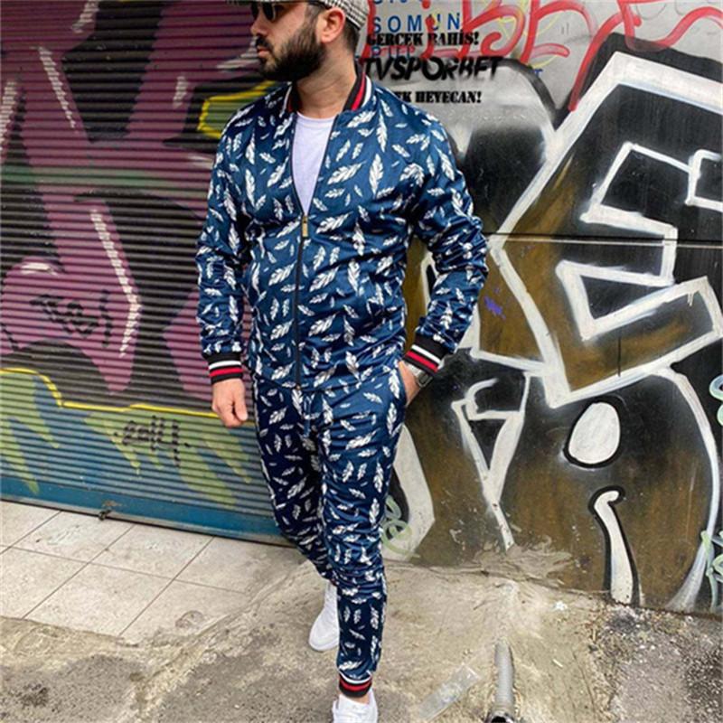 

Men's Tracksuits Man Men's Sets 3d Print Men Grid Two-piece Patchwork Zipper Small Leg Trouser Sweat Suits SetsMen's
