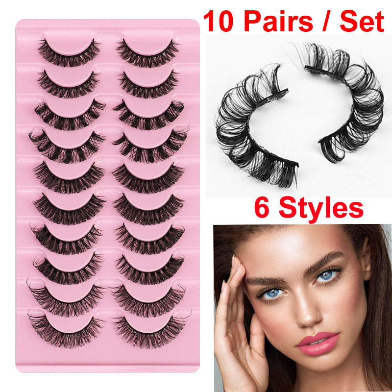 

Curling Russian Strip Cat Eye Lashes DD Curl Volume False Eyelashes Soft Wispy Fluffy Lash Faux Mink Lashes Extension Large Curved Natural Look 10 Pairs