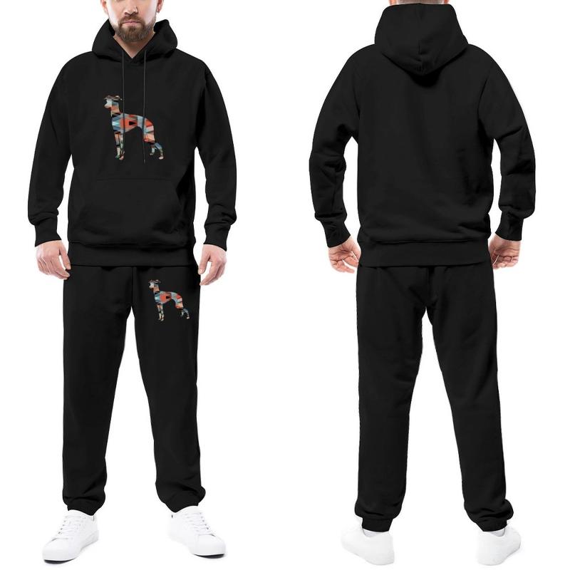 

Men's Tracksuits Italian Greyhound Tracksuit Set Geo Pattern Silhouette Plaid Men Sweatsuits Hip Hop Sweatpants And Hoodie, Black-style