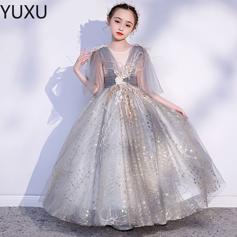 2022 Belle Une Ligne Robes De Fille De Fleur Avec Des Appliques Florales Perlées À Manches Courtes Première Robe De Sainte Communion Jolies Fille