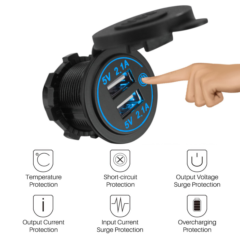 

100pcs New Dual USB Charger Socket 5V/4.2A USB Car Charger Power Outlet with switch for 12V/24V Car Boats Marine Motorcycle Truck SUV UTV, Black