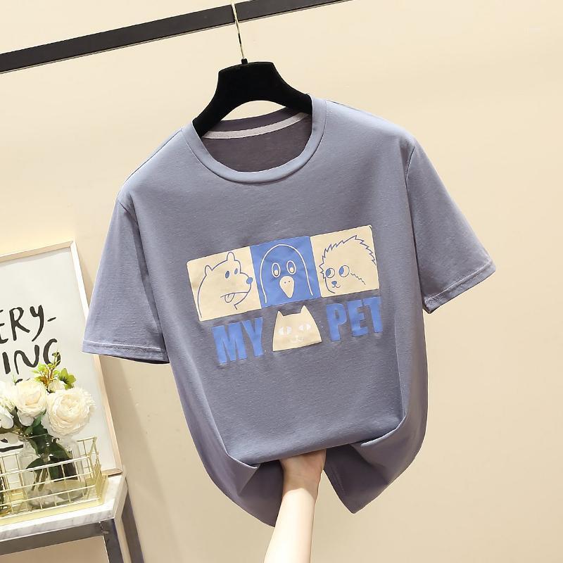 

Women's T-Shirt 4XL Plus Size Print Cotton T Shirt Women Korean 2022 Summer Gray Womens Short Sleeve Woman Clothes Tops Tee Femme