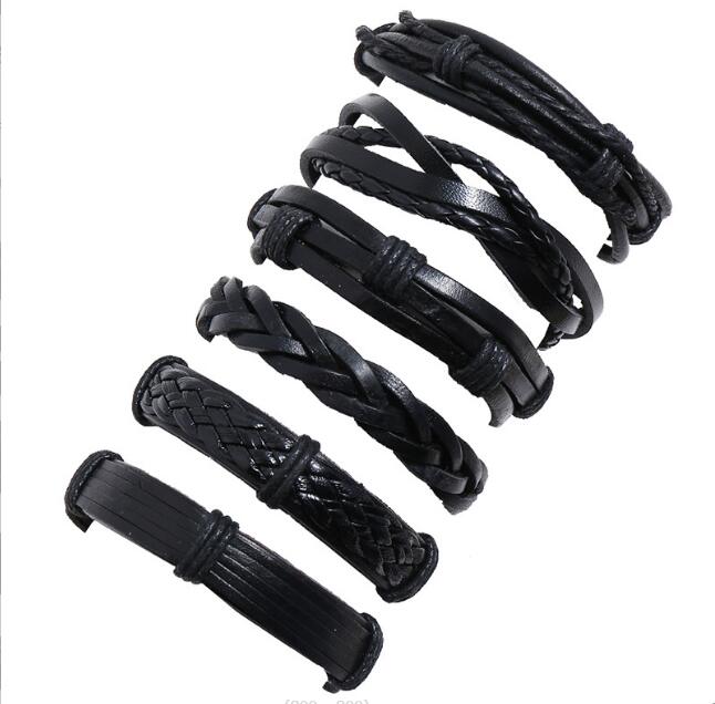 

fashion Series Men woman cowhide Bracelet DIY Beaded Strands black Multiple shares Braid Combination suit Bracelet 6styles/1set