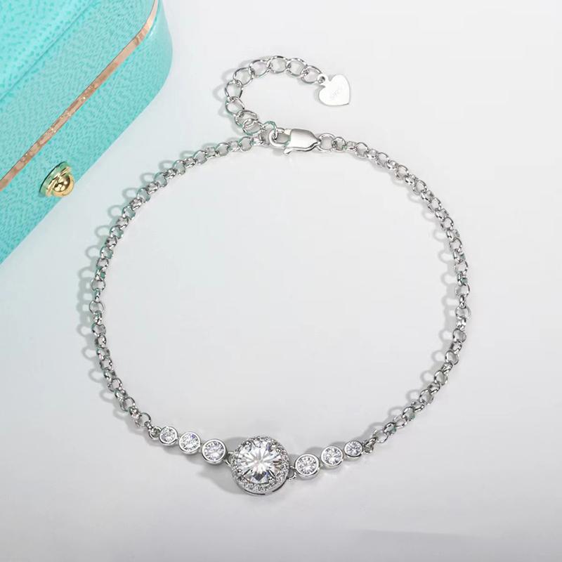 

Charm Bracelets Trendy S925 Sterling Silver 1ct D Color VVS1 Moissanite Chain Women Jewelry Pass Diamond Test 7 Stone BraceletCharmCharm