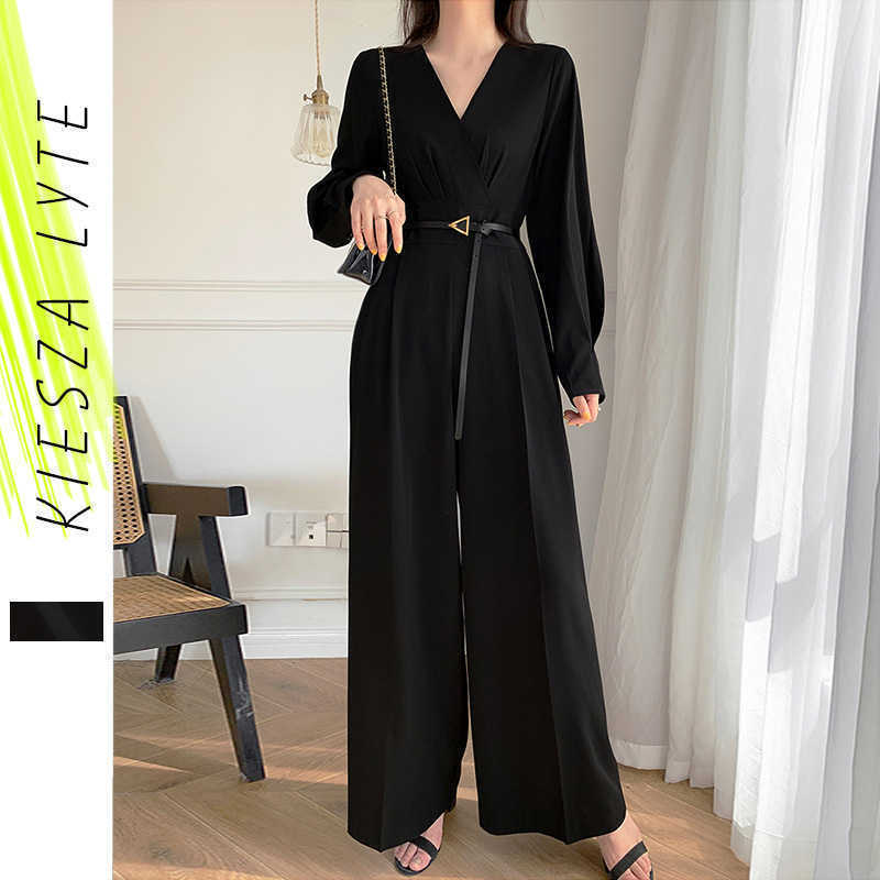 

Black Jumpsuit Woman Spring Autumn Korean Style Chiffon Long Wide Leg Rompers Fashion Casual Ladies Jumpsuits 210608