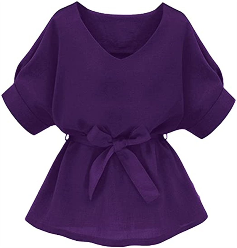 

Women's Tops & Tees v-neck self-lacing short-sleeved blouse, Photo color