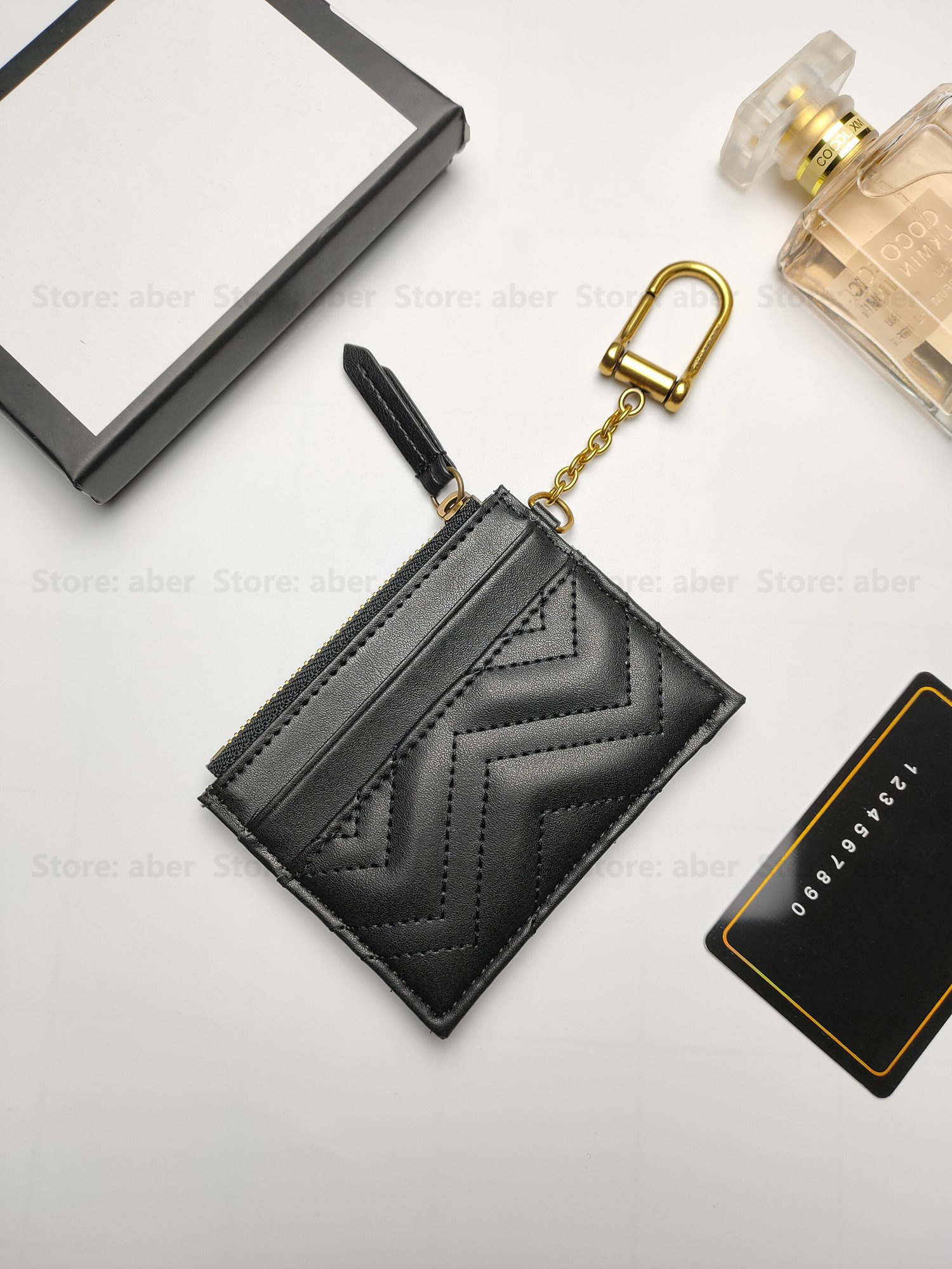 High Quality Designers Women Key Wallets Keychain Wallet 627064 Slim Design Zipper Pocket Chain With Hook 4 Credit Cards Slots And 1 Zipped Coin