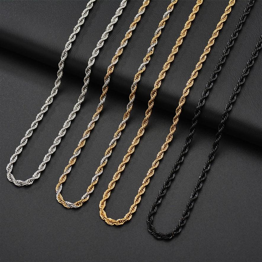 

Fashion Hiphop designer necklace woman mens necklace Chains ed Rope Stainless Steel Gift Gold Necklaces Silver Black South Am246w