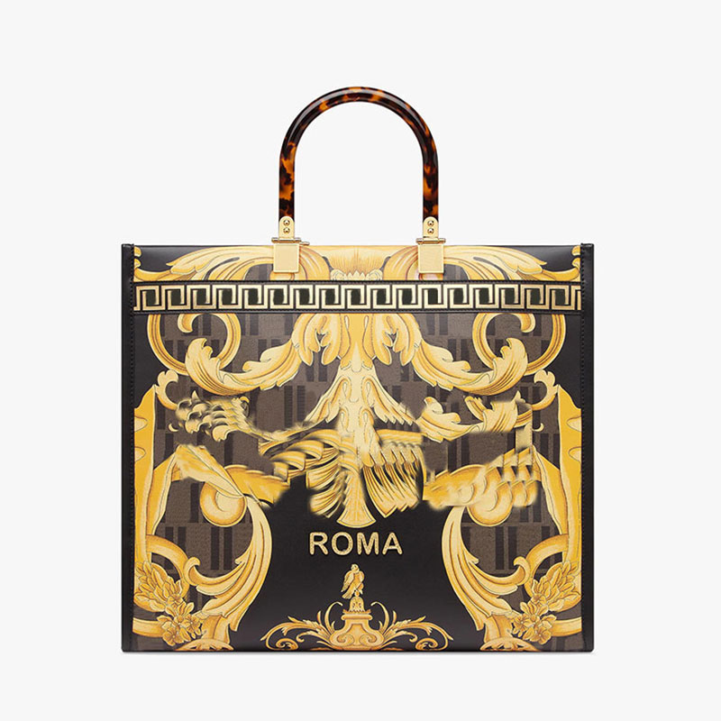 Sunshine Tote Shopping Sac À Main Femmes Sacs À Bandoulière Or Imprimé Baroque En Cuir Véritable Poignée Imbriquée Sangle Amovible Lettres De Mod