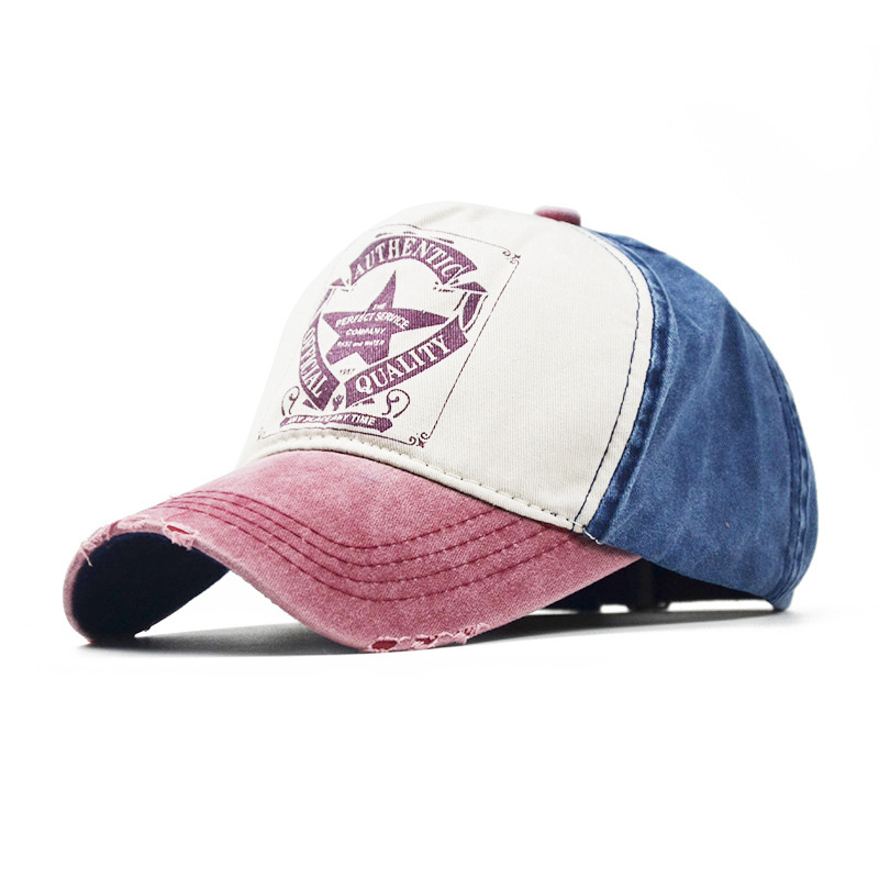 

Summer New Baseball Caps Men and Women Letters Printing Cotton Sun Hats Outdoor Washing Stitching Ripped Hats, #7