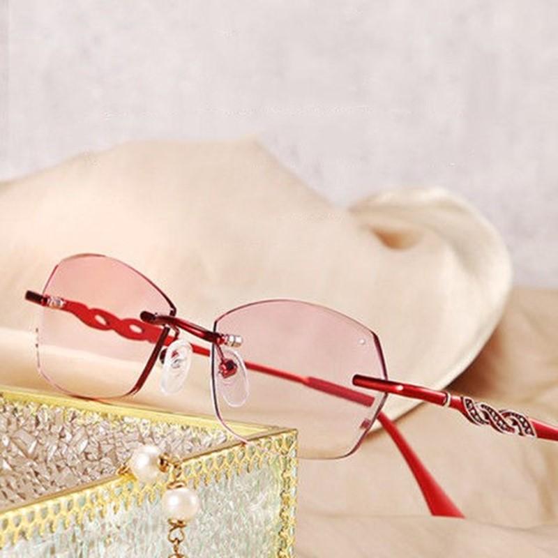 

Sunglasses Ultra Light Fashionable And Elegant Presbyopia Glasses For Women Anti Radiation Fatigue Frameless Diamond Edge Cutting BluSunglas