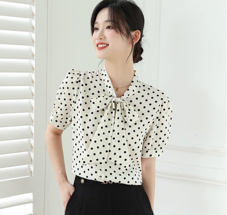 

Women' Blouses & Shirts Summer Women' Elegant Fashion Polka Dot Bow Chiffon Office Lady All-match Casual Short Sleeve Blouse FemaleWom, Photo color