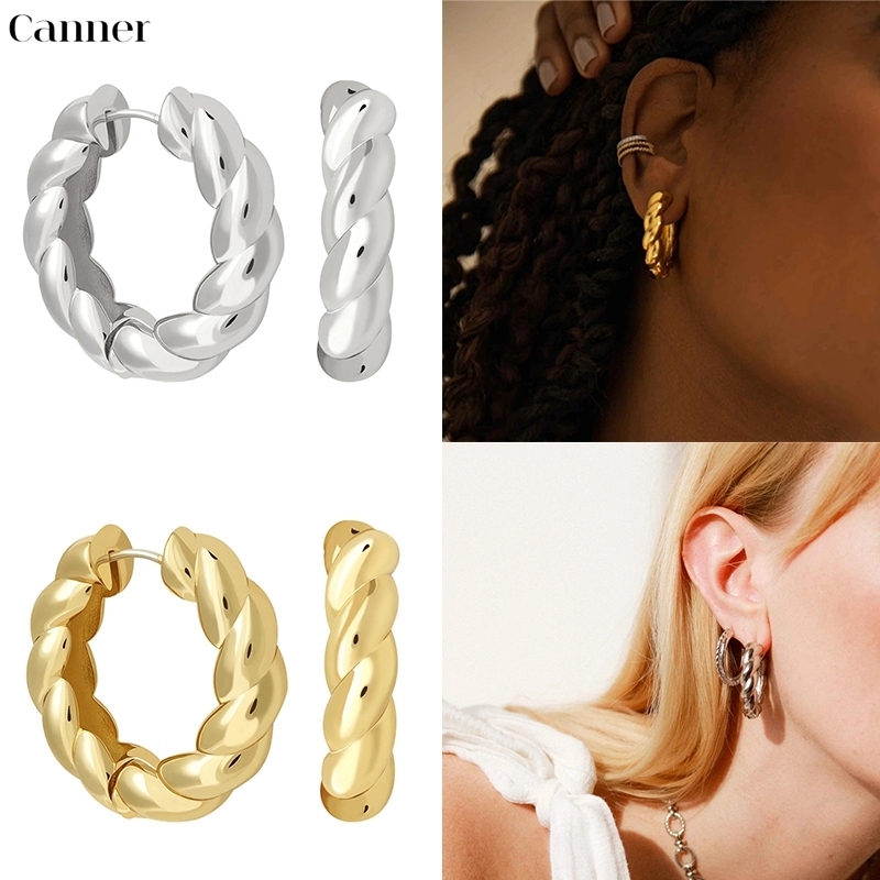 

CANNER Silver Color Ear Buckle Earrings for Women Trendy Large Circle Twisted Twist Hoop Punk Fine Jewelry Gifts 220716