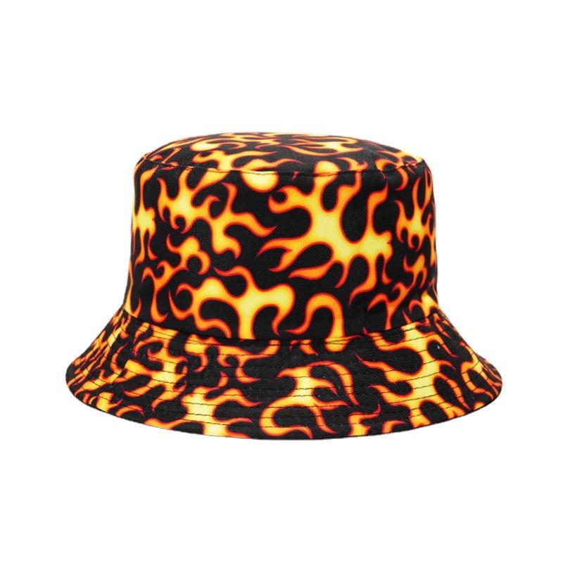 

Berets Fashion Harajuku Reversible Bucket Hat Fire Flame Print Fisherman Hip Hop Panama Bob Chapeau Men WomenBerets, As pic
