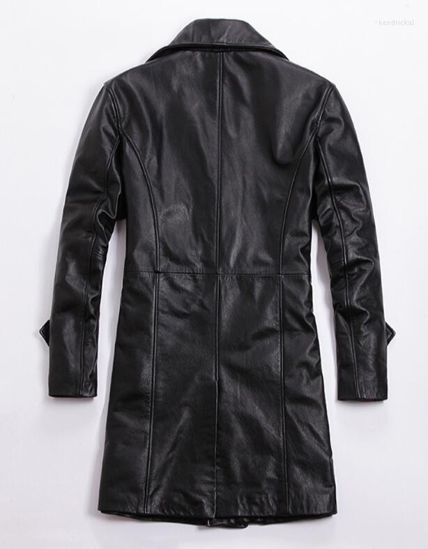 

Men' Trench Coats Winter Brand Genuine Leather Jacket Men Slim Long Windbreaker Coat Lining Quilted To Keep Warm Mens Cowhide JacketsMen, Black
