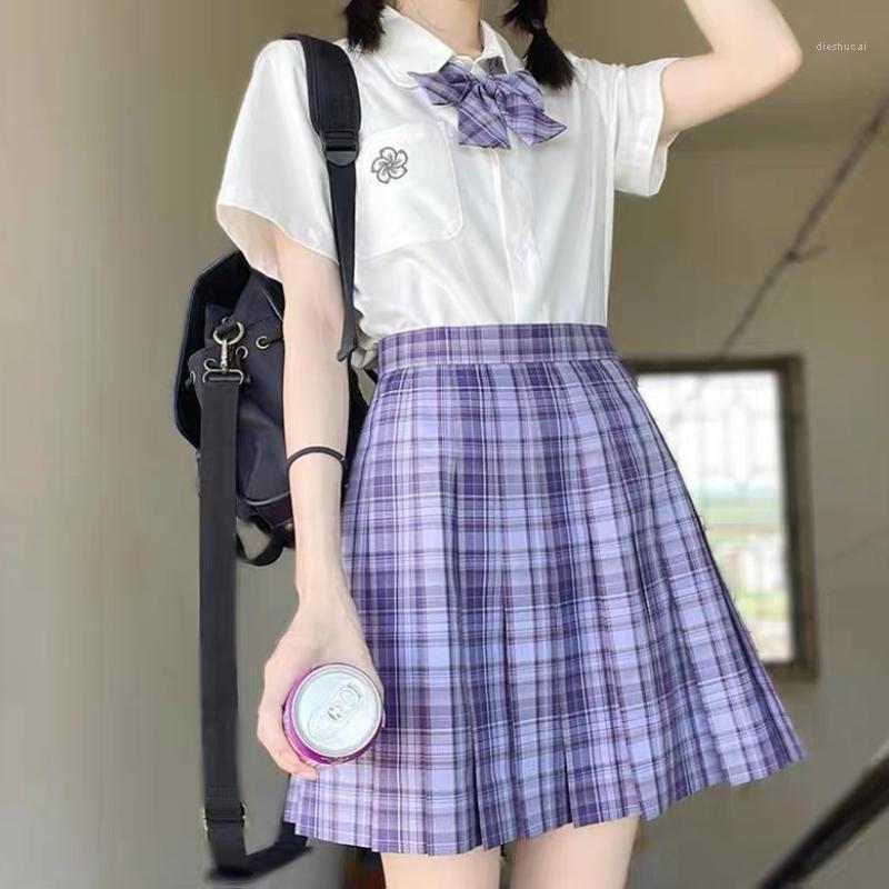 

Skirts HOUZHOU Harajuku Pleated Plaid Skirt Women Purple Kawaii High Waist Mini For Girls Summer Japanese School Uniform Jk, 03