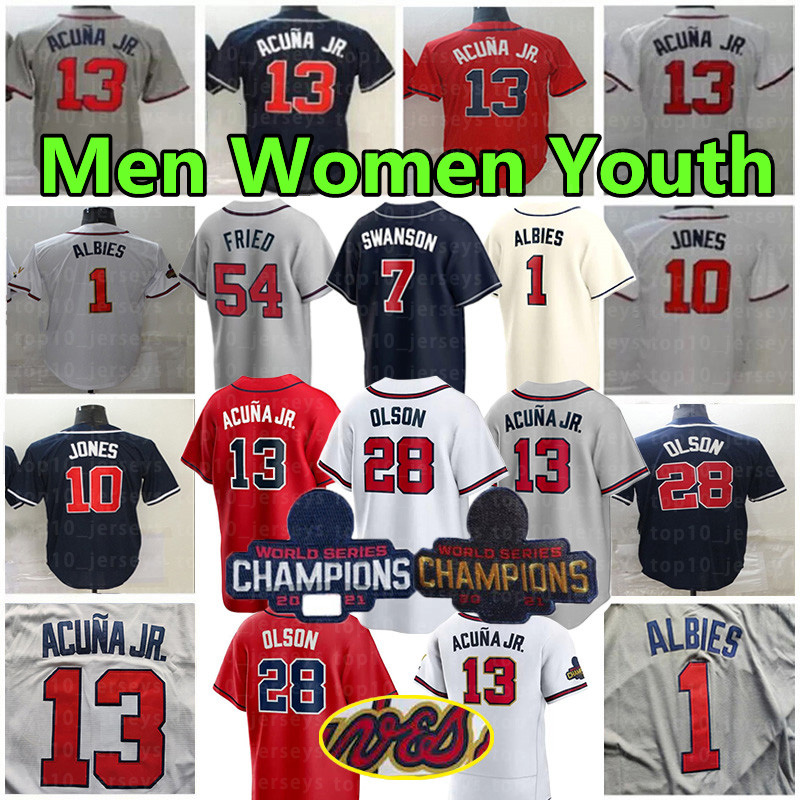 

2022 WS Gold Program Baseball Jersey Matt Olson Ozzie Albies Ronald Acuna Jr. Dansby Swanson Austin Riley Chipper Jones Max Fried Adam Duvall Will Smith Jerseys, Youth color 1