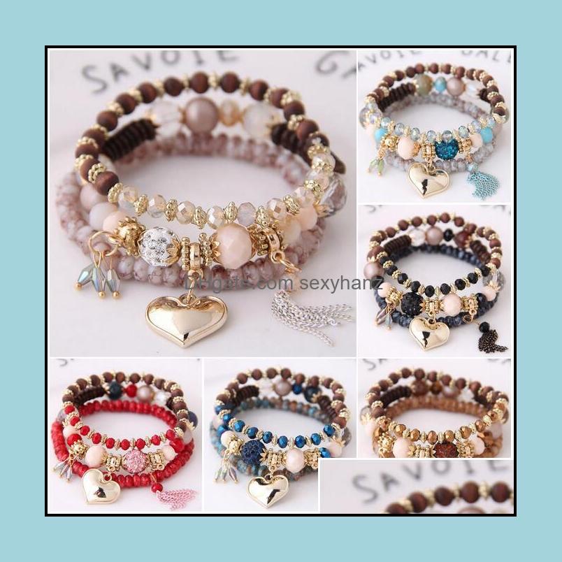 

Charm Bracelets Jewelry 3Pcs/Set Mtilayer Stretch Stackable Heart Tassel Bohemian Beaded Bracelet For Women 6 Colors Drop Delivery 2021 Czki