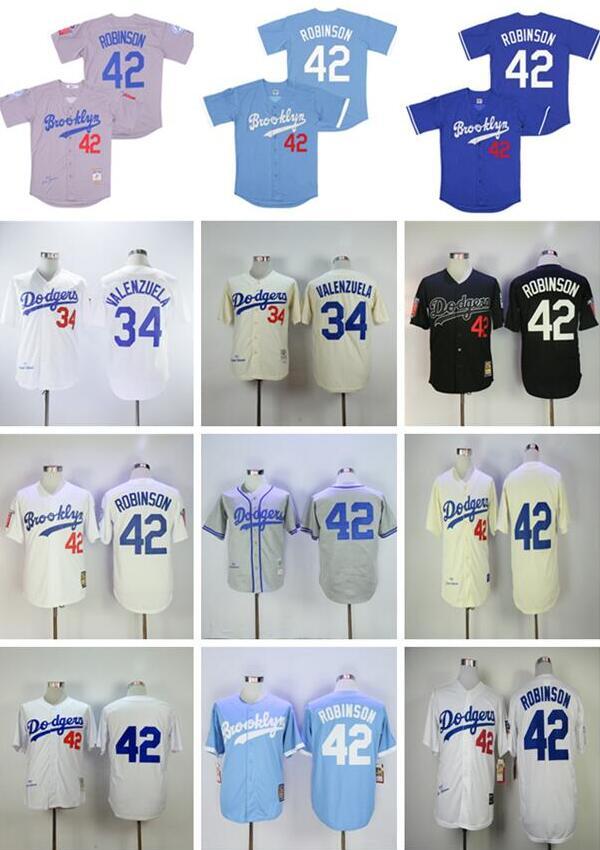 

Wholesale 2020 Men 42 Jackie Robinson Jersey 34 Fernando Valenzuela Retro 1955 1963 Vintage Baseball Jerseys, #34 valenzuela cream