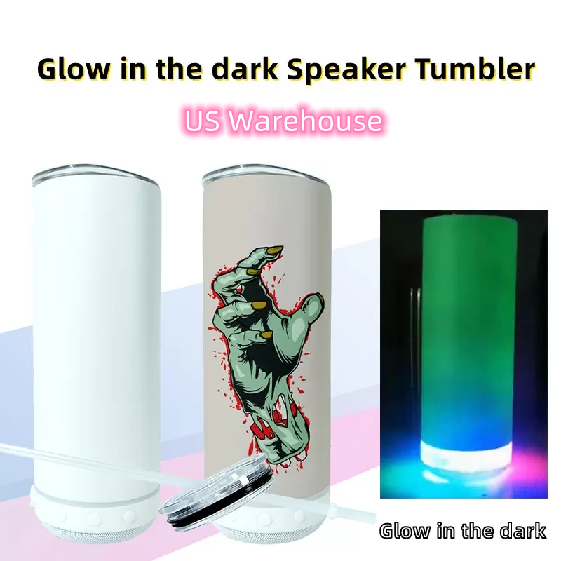 

Local Warehouse 20OZ Glow in the dark Sublimation Bluetooth Tumbler Double Wall Stainless Steel Smart Wireless Speaker Music Tumblers Personalized Gift Z11, White