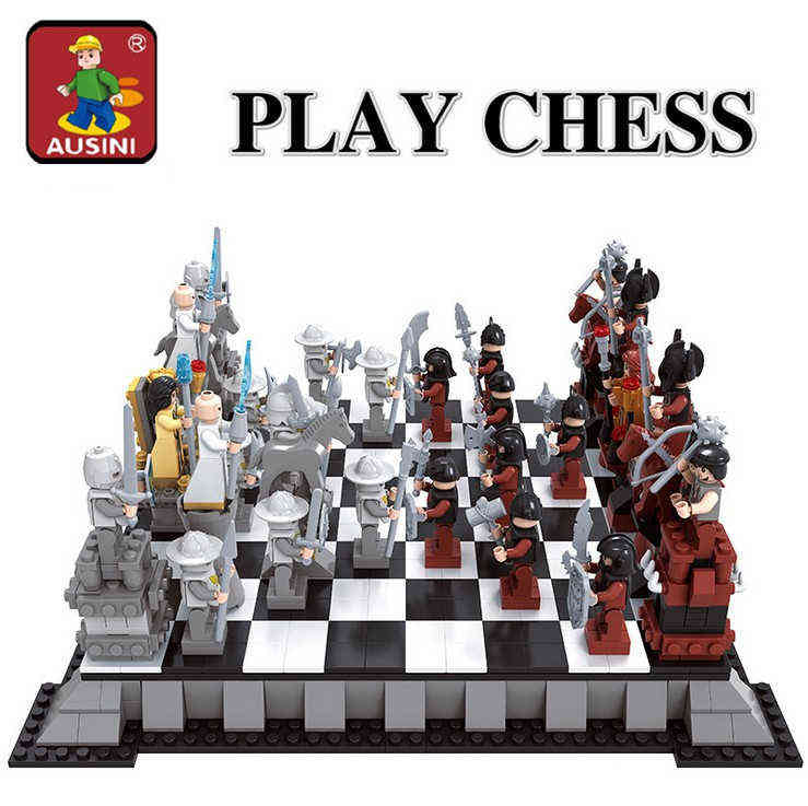 

ausini 27907 1142PCS Castle Series international chess Model Building Blocks Sets minis Kids Bricks Toys Bringuedos DIY ing AA220317